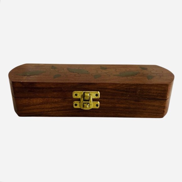 Vintage Handcrafted Wooden Keepsake Box Brass Latch Jewelry Trinket Storage 8” - Picture 3 of 3